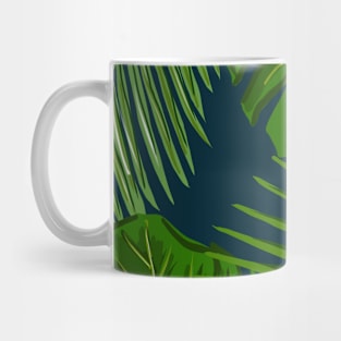 Monstera and Palm Tropical Leaves on Midnight Blue Mug